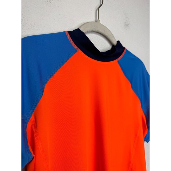Lands’ End Boys XL Husky Rash Guard Colorblock Orange Blue Short Sleeve Beach - Picture 3 of 10